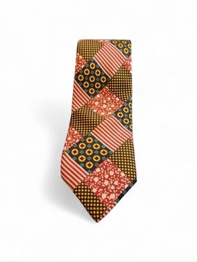 Brioni Tie, Red Yellow & Green Geometric Patchwork Tie